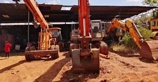 Excavators and backhoe in the plant yard